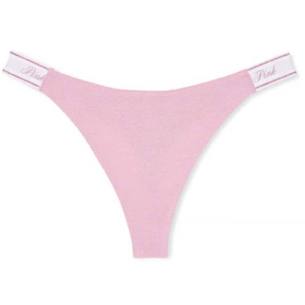 🆕 NWT Logo Cotton High-Leg Thong Panty, Size Large, Petal Pink